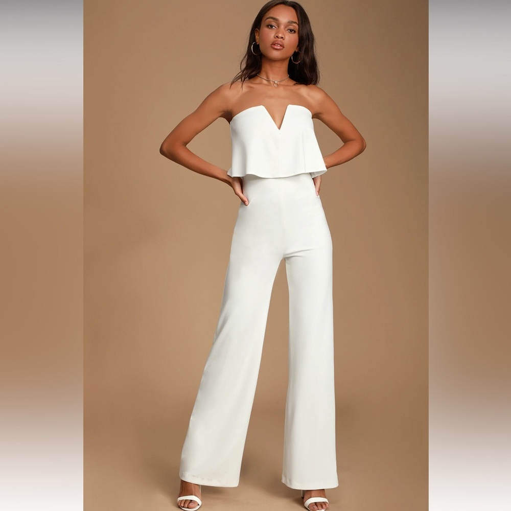 NWT Lulus Strapless Wide Leg Jumpsuit